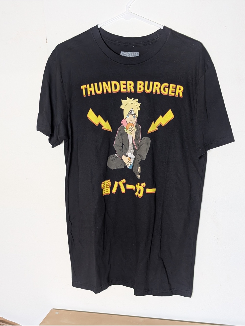 Box Lunch Naruto Boruto Kaminari Thunder Burger T-Shirt Black Men’s Size Medium